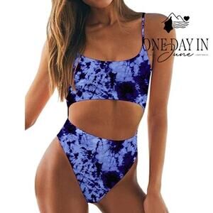 Meyeeka Lace Up Back Cut Out One Piece Swimsuit Size L